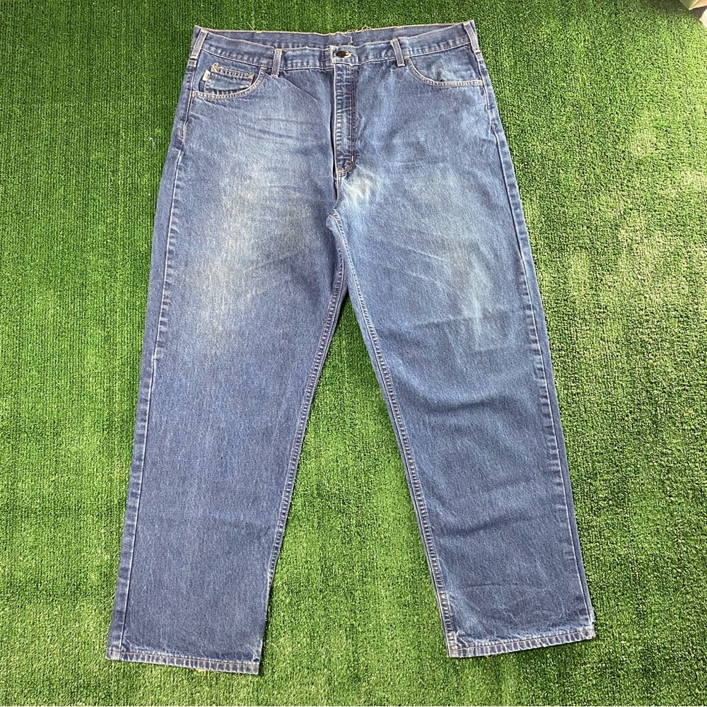Carhartt FR Flame Retardant Size 42X32 Denim Blue Jeans Made In USA FRB100